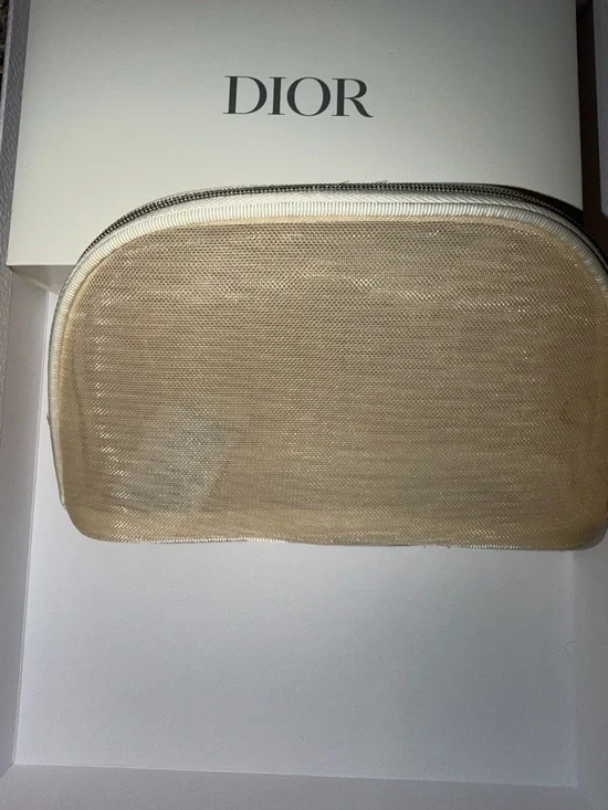 Dior Beige Embroidered Butterfly & Floral Cosmetic Pouch with Gold CD Logo - Picture 2 of 2